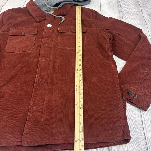 Levis Corduroy Sherpa-Lined Jacket With Hood Size Large Red & Gray - Picture 5 of 13